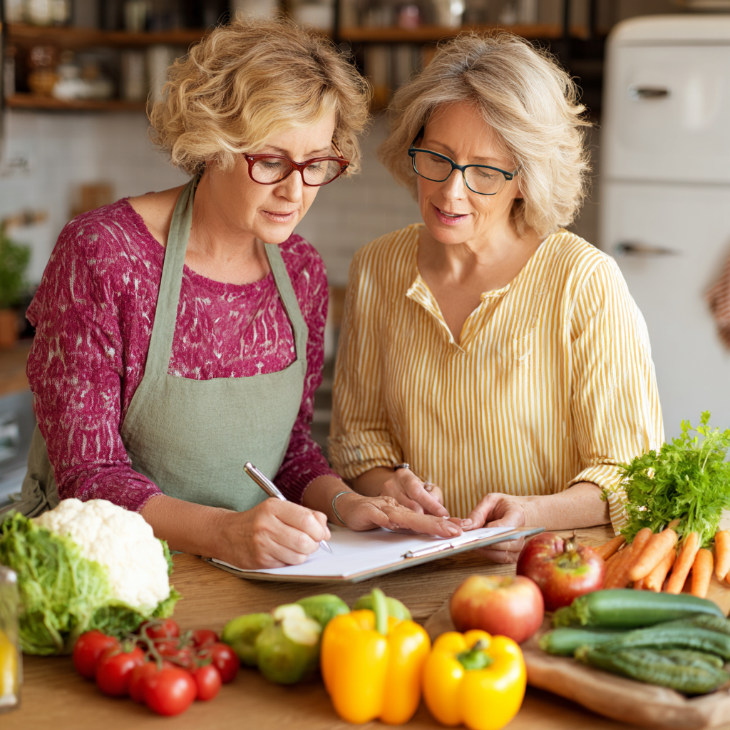 Mature woman planning healthy meals with nutritionist guidance